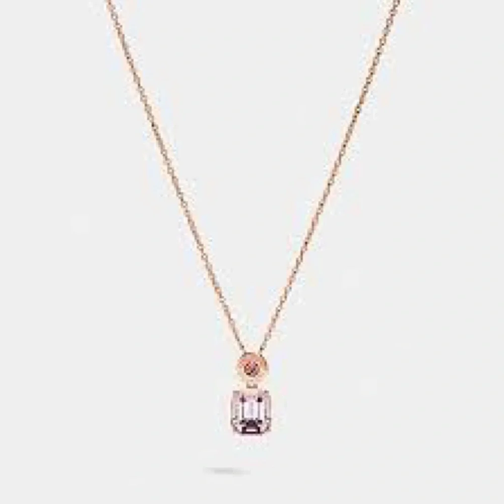 COACH PINK ROSE GOLD EMERALD CUT CRYSTAL NECKLACE (COACH F73037)
